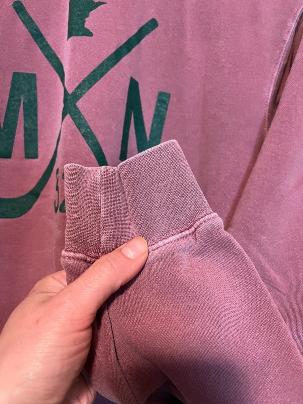 Men's Crewneck Sweatshirt in Dusty Mauve with Dark Green Hockey Graphic - Picture 8 of 13